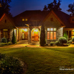 Front view of Waterfront property at night